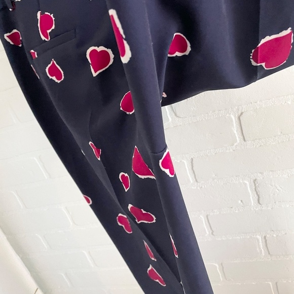 Tara Jarmon Trouser Pants Paulette Midgnight Blue Red Hearts print Pockets Sz 40 - Picture 11 of 15